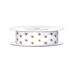 Wstążka satynowa PartyDeco Gwiazdki Biała, 18mm x 10m